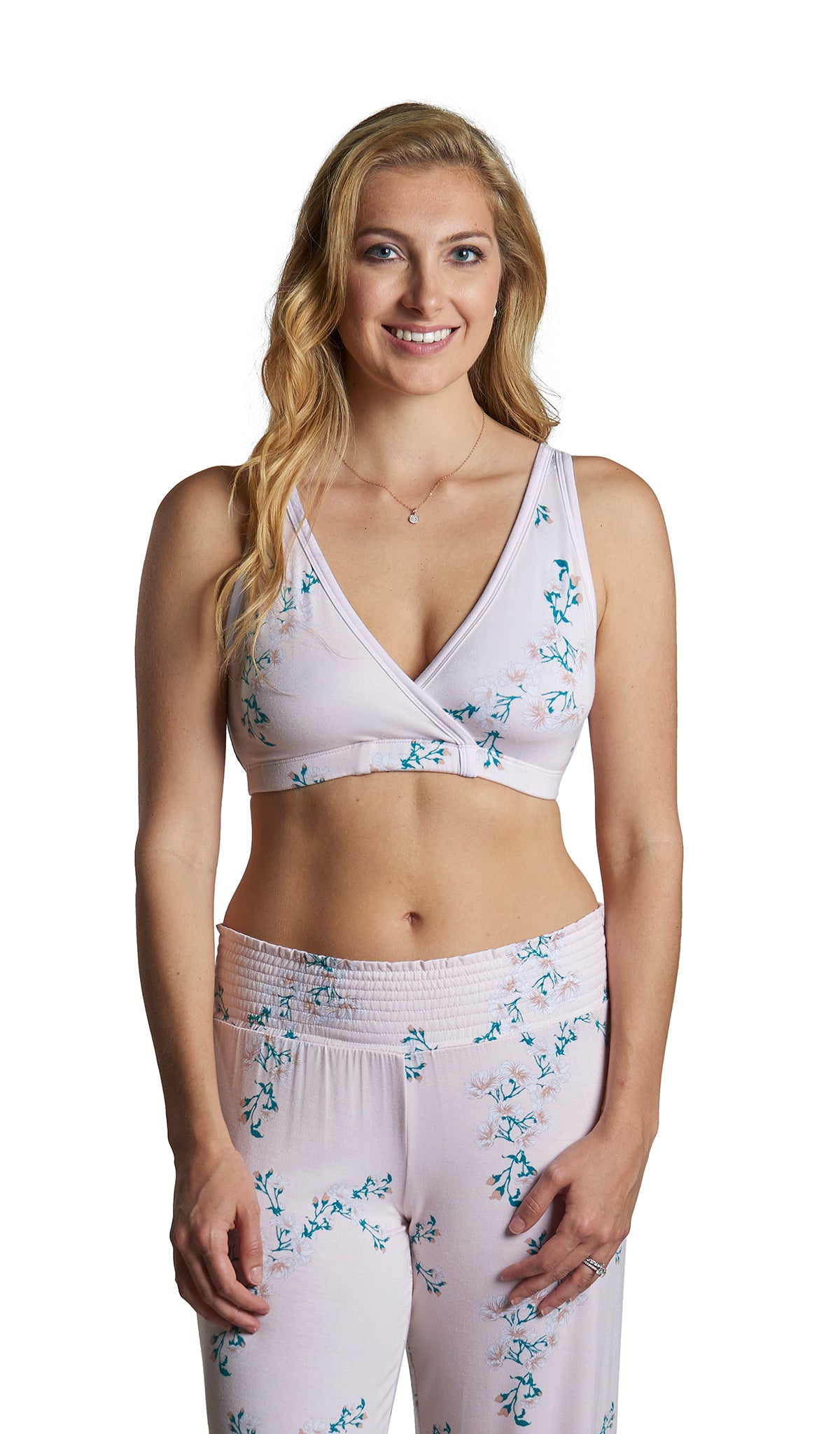Lily Paisley 3-Pack. Detail shot of woman wearing Lily print bra and matching pant.