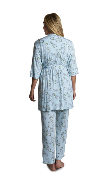 Baby's Breath Analise 3-Piece Set, back shot of woman wearing robe and pant.