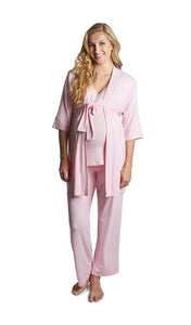 Blush Analise 3-Piece Set. Pregnant woman wearing 3/4 sleeve robe, tank top and pant.
