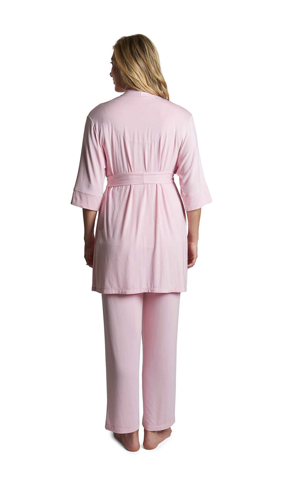 Blush Analise 3-Piece Set, back shot of woman wearing robe and pant.