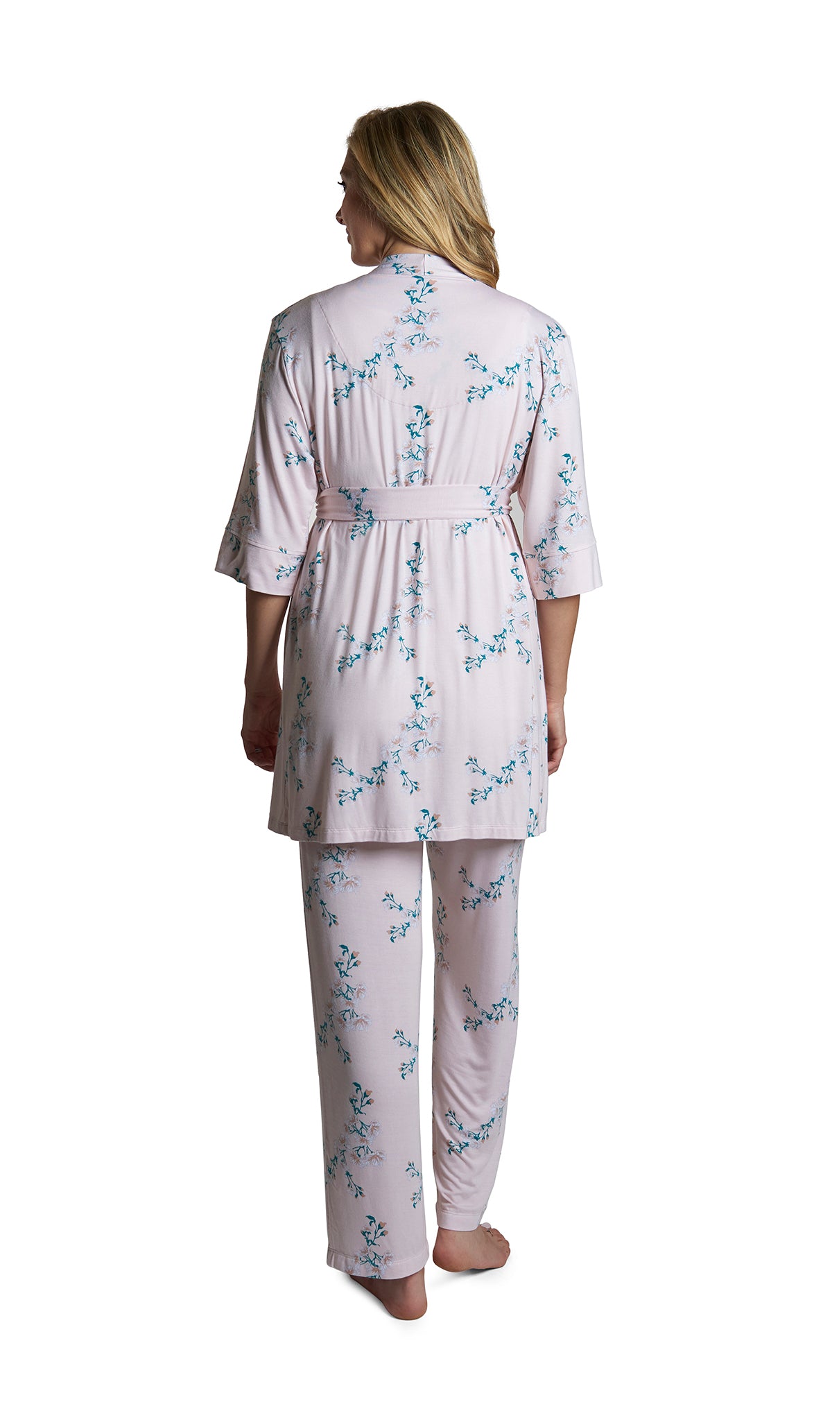 Lily Analise 5-Piece Set, back shot of woman wearing robe and pant.
