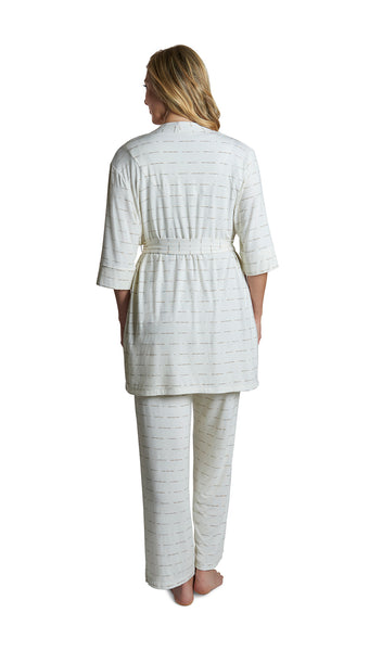 Love Analise 3-Piece Set, back shot of woman wearing robe and pant.