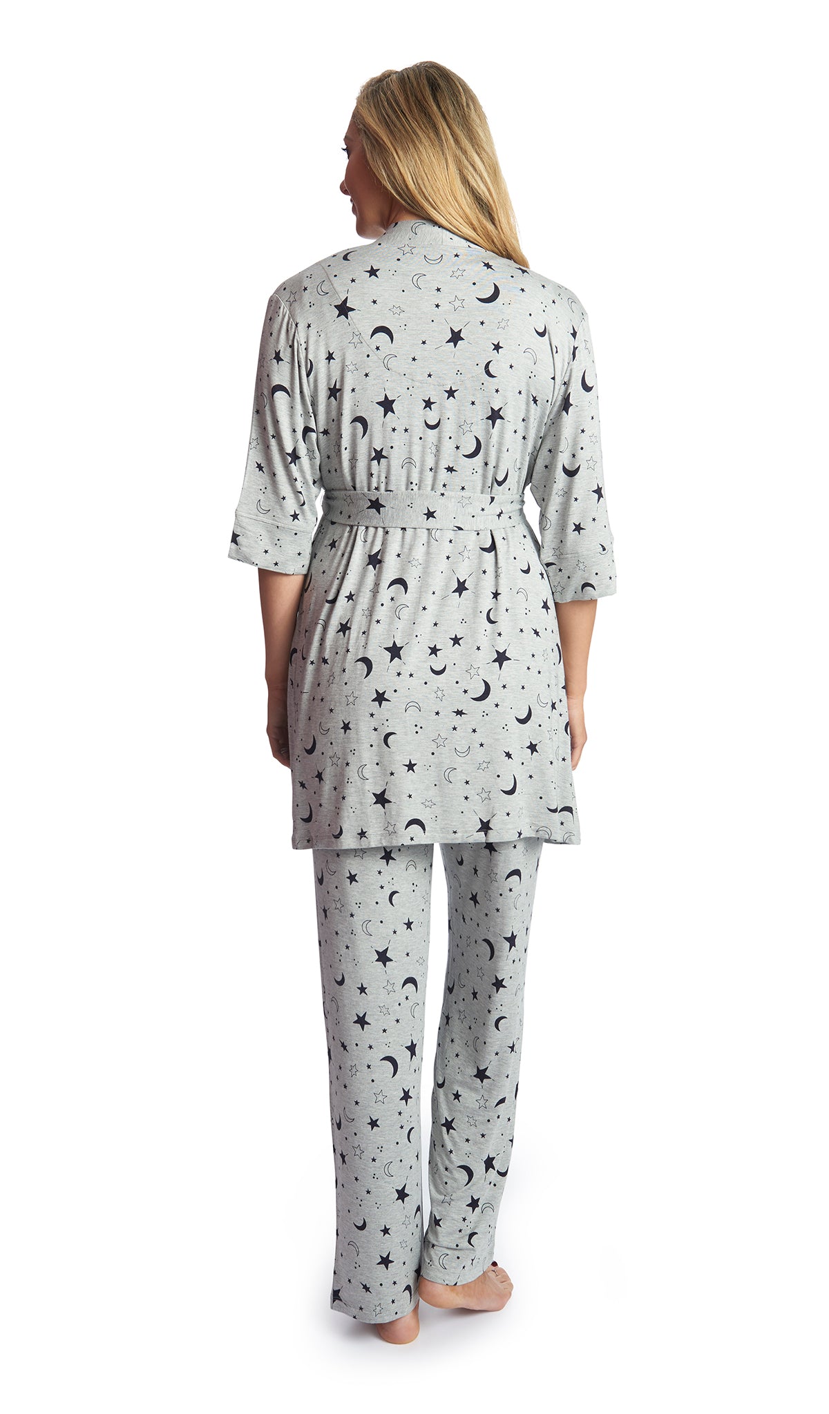 Twinkle Night Analise 5-Piece Set, back shot of woman wearing robe and pant.