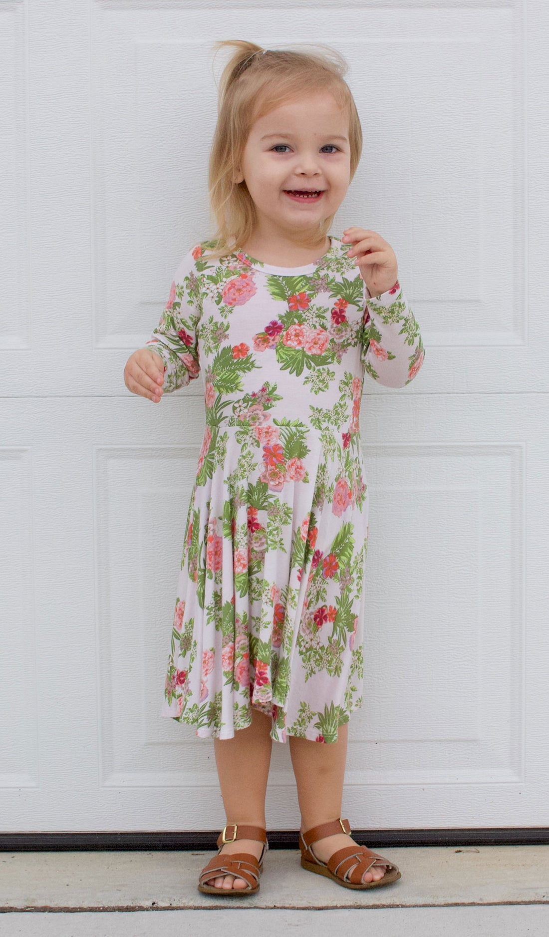 Kendyl Kids Twirly Dress - Beige Floral – Everly Grey