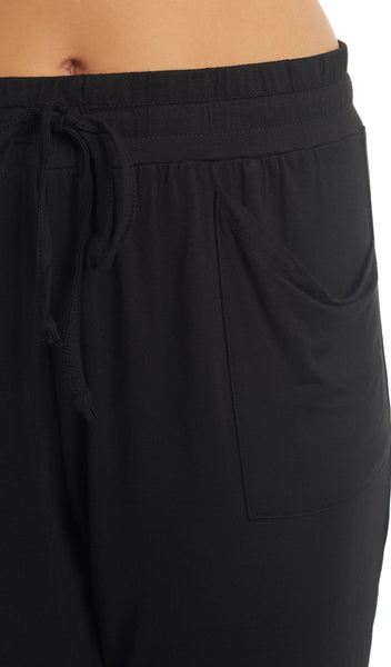 French Terry Black Whitney 2-Piece drawstring waistband and pocket detail.