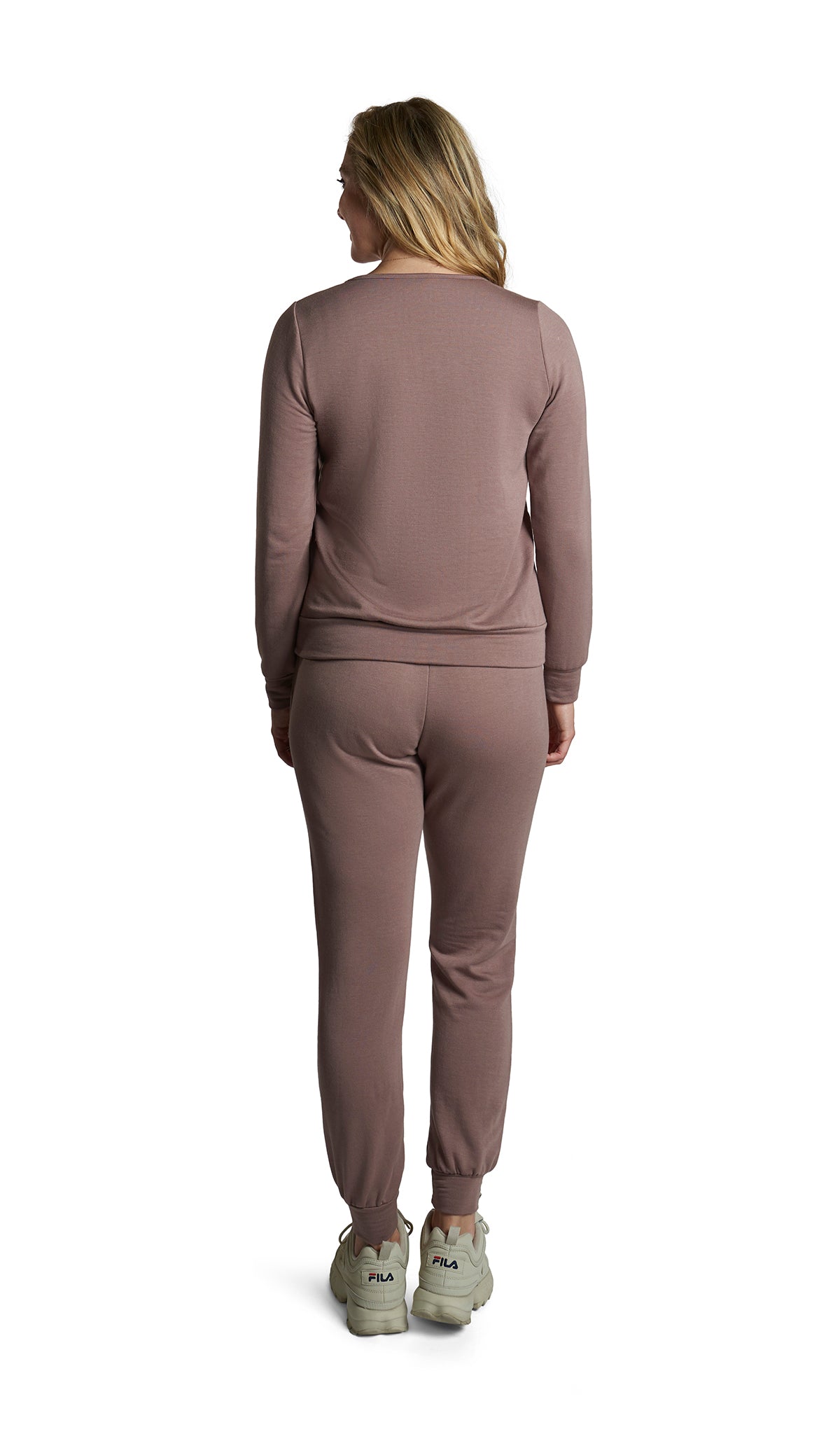 Coco Whitney 2-Piece back view on figure showing long sleeve top and long pant with cuff hem.