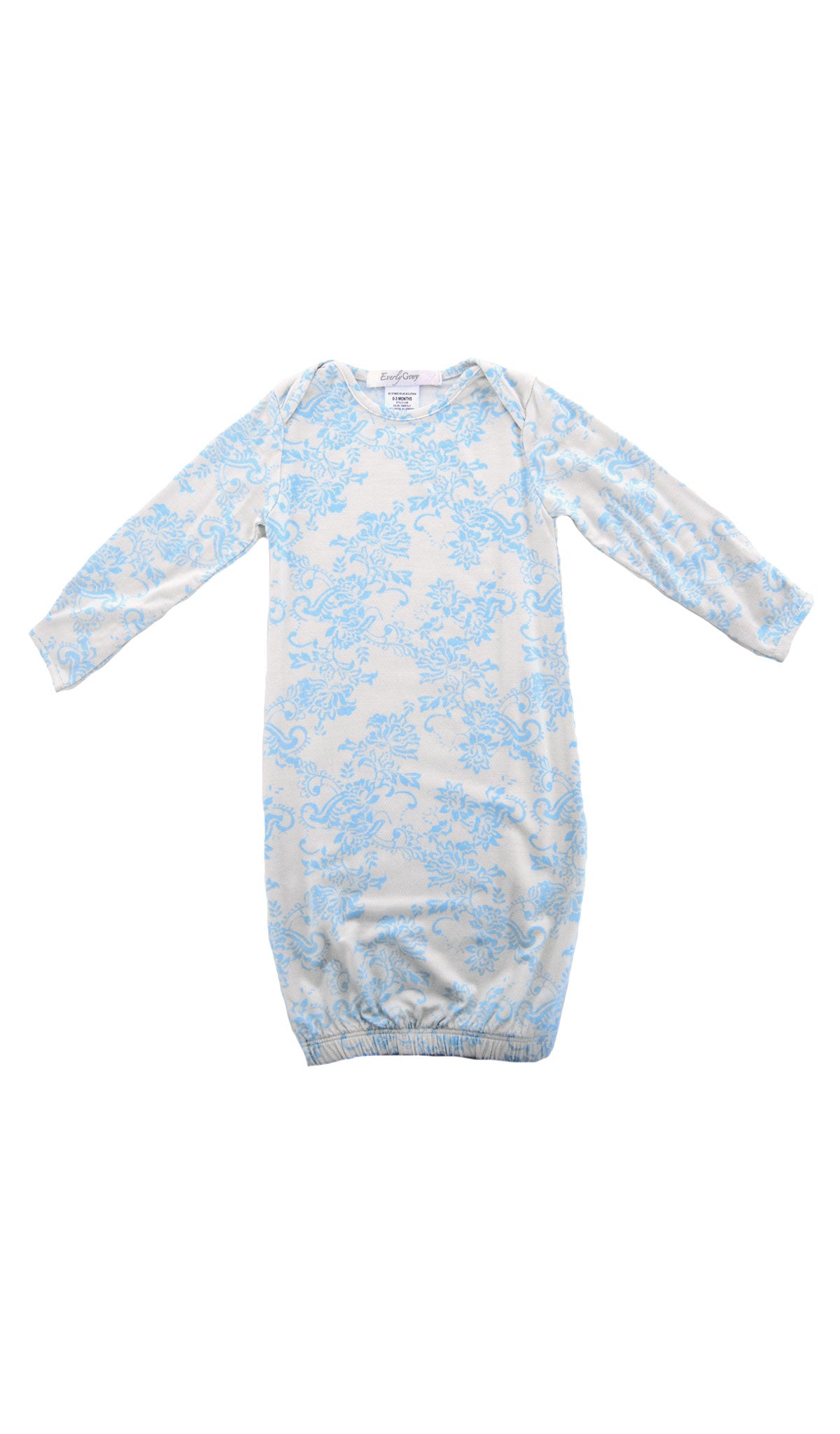 Blue Chantilly Gown with long sleeves and elastic hem for baby.