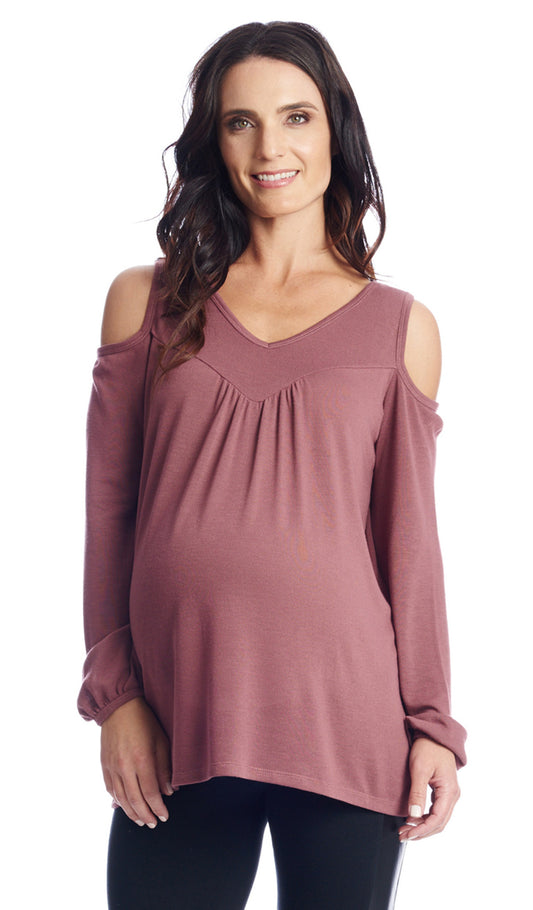 Mauve Nora top worn by pregnant woman.